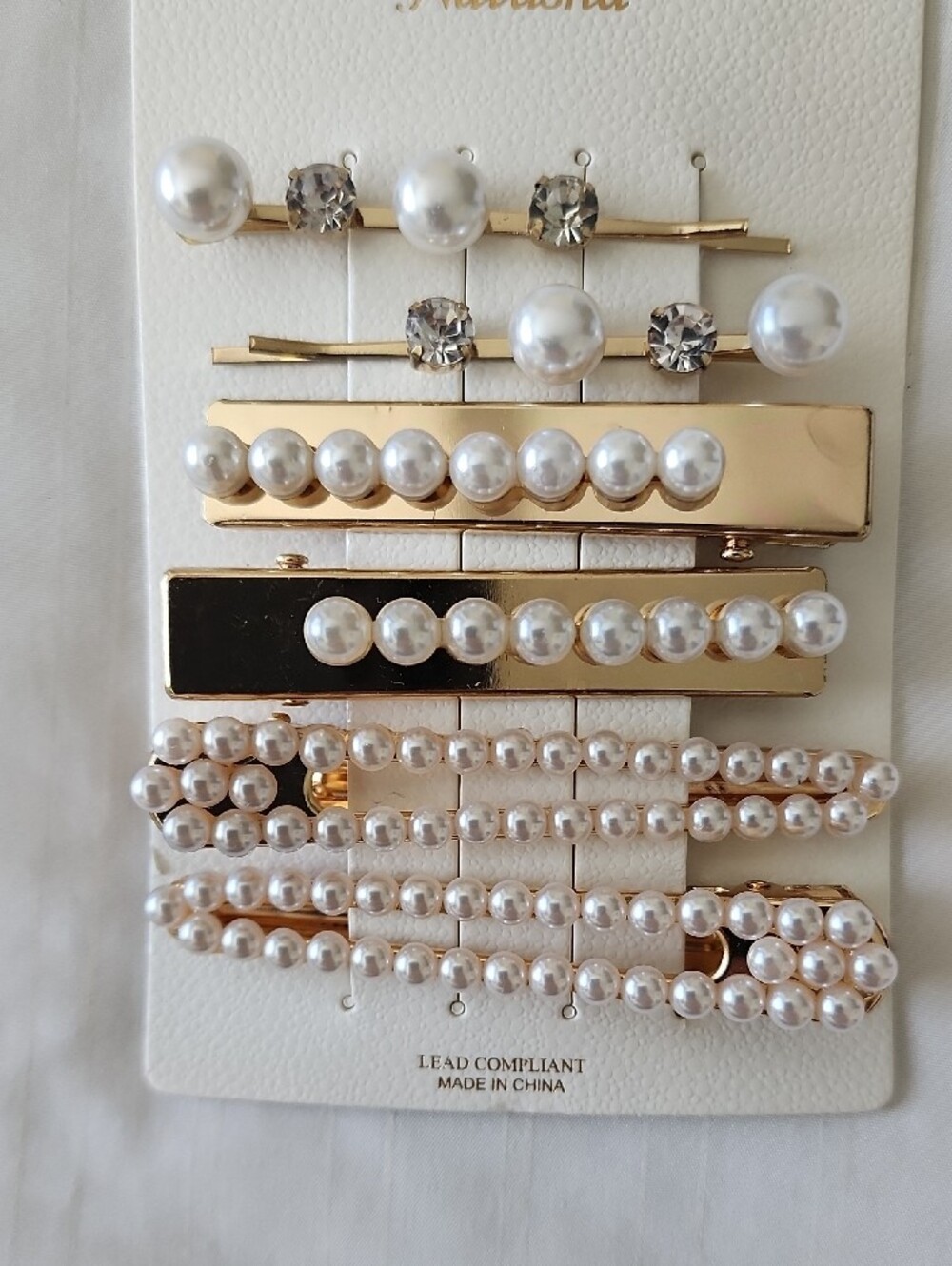 Natasha Couture Pearl & Gold Hair Clip Set - White Pearls & Gold